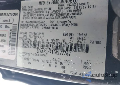 2016 Ford Fusion Se z USA, uszkodzony, nr VIN 3FA6P0H71GR177762